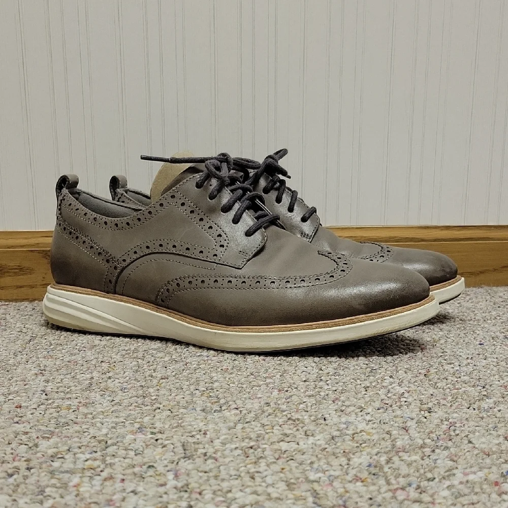 Cole Haan Grandevolution Men's Gray Leather Wingtip Derby Shoes Sz 12